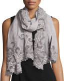 Romana Woven Paisley Scarf, Gray/Black