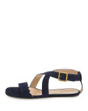 Scalloped Crisscross Flat Sandal, Blue Lagoon