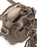 Polly Leather Flap Bucket Bag, Taupe 