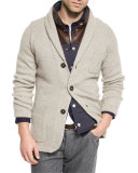 Ribbed Cashmere Blazer-Style Cardigan, Brown