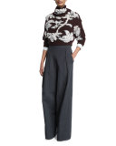 Pleated-Front Ultra Wide-Leg Pants, Dark Gray