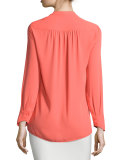 Jaklyn Long-Sleeve Draped Top, Ambrosia