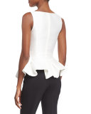 Sleeveless V-Neck Peplum Top, Ivory