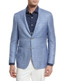 Wool-Blend Two-Button Blazer, Light Blue