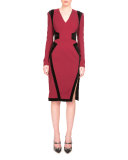 Becca Long-Sleeve Two-Tone Dress, Burgundy