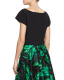Cropped Ponte V-Neck Top, Black