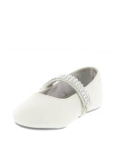 Faux-Leather Rhinestone-Trim Mary Jane, White, Infant