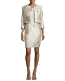 Sleeveless Marble Sheath Dress w/ Jacket, Gold Sand