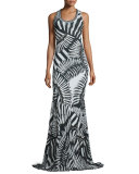 Kraken Printed Scoop-Neck Maxi Dress, Black/White
