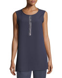 Sleeveless Beaded-Stripe Blouse