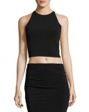 Theodora Fitted Lace-Back Crop Top, Black
