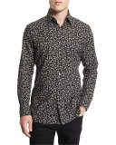 Pansy-Printed Slim Sport Shirt, Black