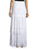Clarity Tiered Floral Lace Maxi Skirt, Pure White