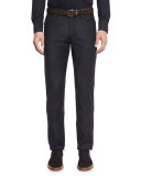 Five-Pocket Stretch-Wool Pants, Navy