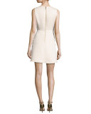 sleeveless embellished structured crepe dress, light shale