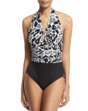 Yves Zooloo Printed Halter One-Piece Swimsuit