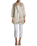 High-Collar Satin Coat, Natural