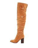 Sable Strappy Suede Over-the-Knee Boot, Golden Caramel