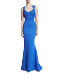 Ottoman Jersey Fishtail Gown, Blue