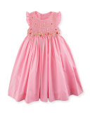 Sleeveless Embroidered Smocked Poplin Sundress, Pink, Size 2-4T