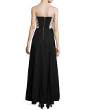 Strapless Two-Tone Bustier Gown, Black/Oyster