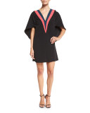 Beetle V-Neck Colorblock Mini Dress, Multi Colors
