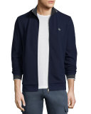 Semi-Fancy Piqué Front-Zip Sweater, Waterfall Blue/Navy