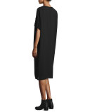 Laudre Ruffled Half-Sleeve Dress, Black