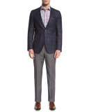Twill Flat-Front Trousers, Light Gray