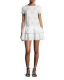 Short-Sleeve Layered-Hem Tunic Dress, White