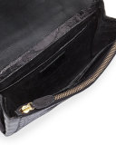 Simple Flap Crocodile Clutch Bag, Black Shiny