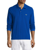 Classic Long-Sleeve Piqué Polo Shirt, Steamship Blue