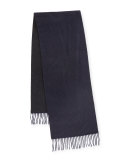Reversible Cashmere Scarf w/Fringe, Navy/Charcoal