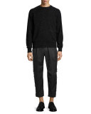 Frayed-Edge Pleated Pant, Black