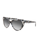 Capri Printed Cat-Eye Sunglasses, Black/White