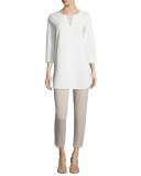 3/4-Sleeve Lattice-Trim Tunic