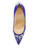 Candidate Pearly-Embellished Suede Red Sole Pump, Purple Pop