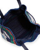 Large Woven Drawstring Tote Bag, Navy Sea