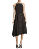 Sleeveless Herringbone Lace Dress, Black