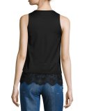 Lace-Trim Jersey Tank, Black