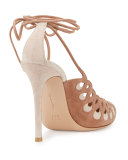 Laser-Cut Ankle-Wrap 105mm Pump, Praline/Rosa
