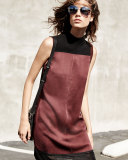 Vivienne Chiffon Colorblock Shift Dress, Port