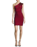 Sequined One-Shoulder Bandage Dress, Cranberry/Combo