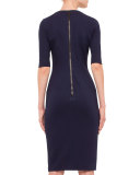 Short-Sleeve Jewel-Neck Sheath Dress, Indigo