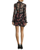French Floral Ruffle-Trim Mini Dress