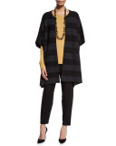 Reversible Felted Striped Wool Poncho, Charcoal/Black