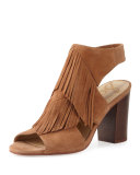 Elaine Fringe Chunky-Heel Sandal, Saddle