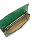 Gotham Crocodile Flap Clutch Bag, Green Matte