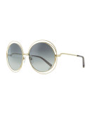 Carlina Metal Oversize Sunglasses, Golden/Gray
