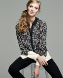 Lace-Print Silk Blouse